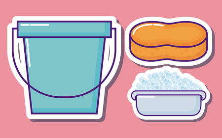 bucket and sponge over pink background colorful design vector illustrationのイラスト素材