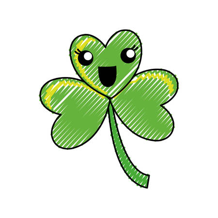 Kawaii clover icon over white background, color crayon stripe design vector illustrationのイラスト素材