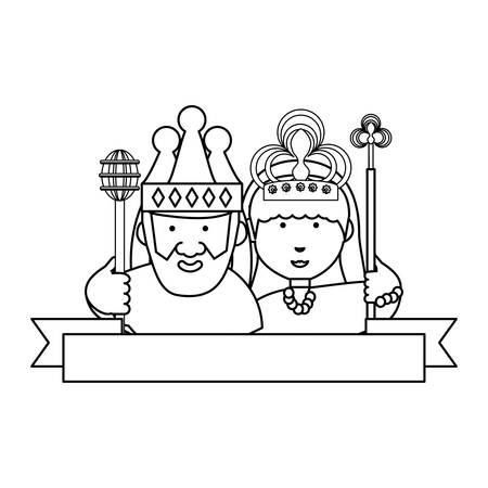 emblem with Cartoon king and crown icon over white background vector illustrationのイラスト素材