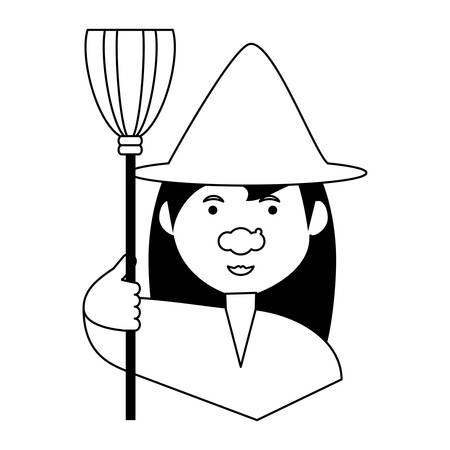 cartoon witch holding a broom over white background vector illustrationのイラスト素材