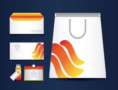 Stationary templates design with paper bag, usb, id and more.のイラスト素材
