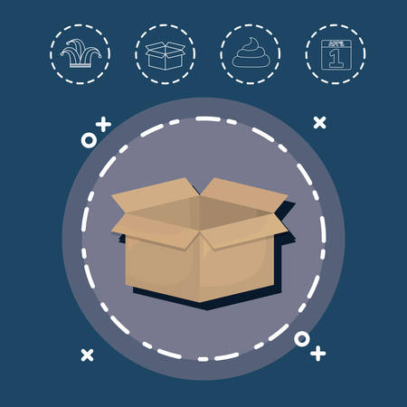 April fools day design with box in circle gray on blue background with icon, app.のイラスト素材