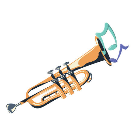 trumpet instrument with musical notes over white background, colorful design.  vector illustrationのイラスト素材