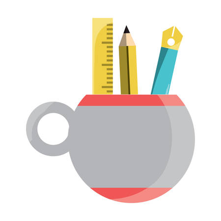 pencil cup holder with utensils icon over white background, colorful design. vector illustrationのイラスト素材
