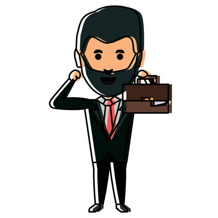 Cartoon businessman standing and holding a briefcase over white background vector illustrationのイラスト素材