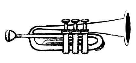 Sketch of trumpet instrument icon over white background vector illustration.のイラスト素材