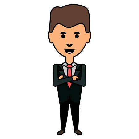 cartoon businessman standing with arms crossed over white background, colorful design vector illustrationのイラスト素材