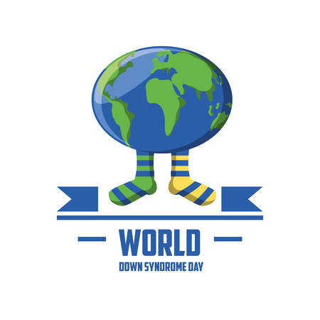 Down syndrome day design with earth planet with feets over white background, colorful design vector illustrationのイラスト素材