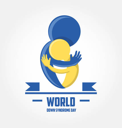 Down syndrome day design with blue man hugging yellow child. Vector illustration.のイラスト素材