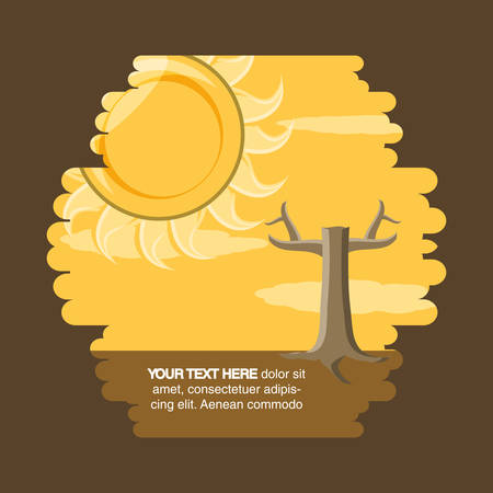 Climate change design with global warming effect with sun and dry tree icon over brown background, colorful design vector illustrationのイラスト素材