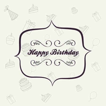 Design of happy birthday card with decorative frame over white background, colorful design vector illustrationのイラスト素材
