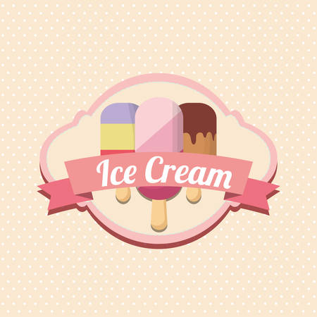 Emblem of ice cream concept with ice cream bars over pink background, colorful design vector illustrationのイラスト素材