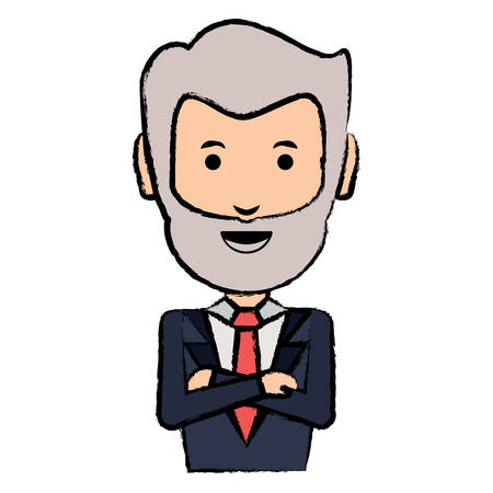 Cartoon adult businessman with arms crossed over white background, colorful design vector illustrationのイラスト素材
