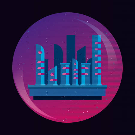 Retro futuristic building design inside a circleのイラスト素材