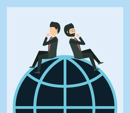 cartoon Businessmen sitting on a globe icon, design Vector illustration.のイラスト素材