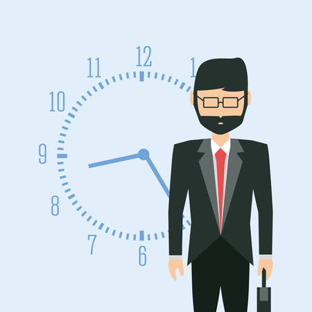 Businessman standing over clock and blue background, colorful design vector illustrationのイラスト素材