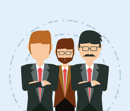 Cartoon businessmen with arms crossed over blue background, colorful design vector illustrationのイラスト素材