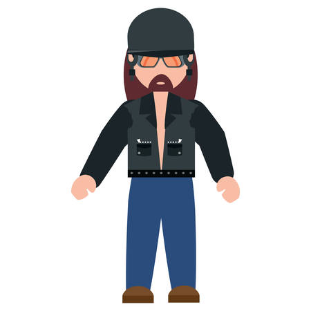 motorcycle biker standing with sunglasses over white background, colorful design vector illustrationのイラスト素材