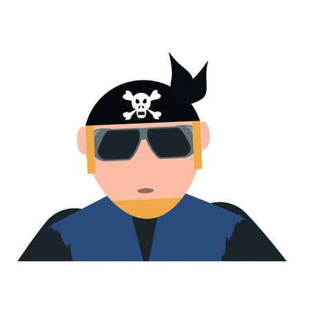 Cartoon motorcycle biker with bandana with skull icon over white background, colorful design vector illustrationのイラスト素材