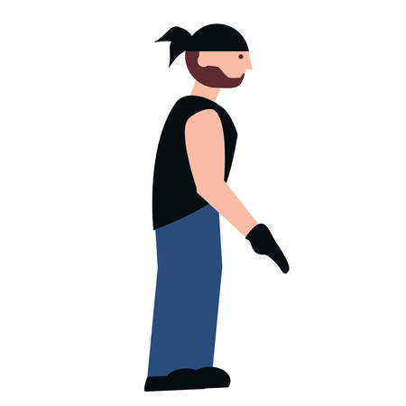 motorcycle biker with bandana standing over white background, colorful design vector illustrationのイラスト素材