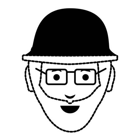 Cartoon man with glasses and motorcycle helmet icon over white background, vector illustrationのイラスト素材