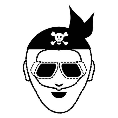 Cartoon motorcycle biker with beard and bandanna and skull icon over white background vector illustrationのイラスト素材
