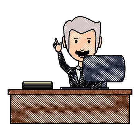 desk with businessman working over white background, colorful design vector illustrationのイラスト素材
