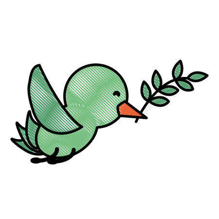 cute bird carrying a branch over white background, colorful design. vector illustrationのイラスト素材