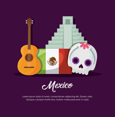 Mexico design with mexican culture related icons over purple background, colorful design vector illustrationのイラスト素材