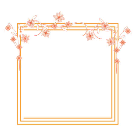 decorative square frame with flowers over white background, monochrome design. vector illustrationのイラスト素材