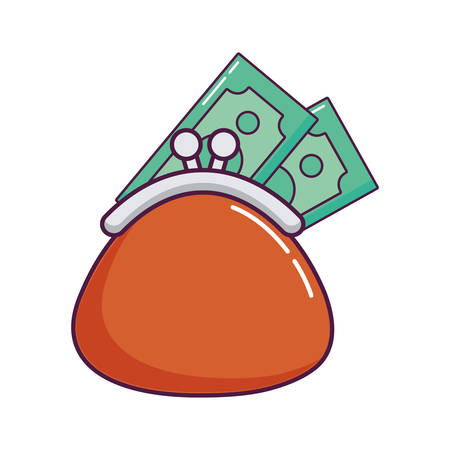 coin purse with money bills over white background, colorful design.  vector illustrationのイラスト素材
