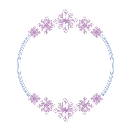 decorative circular frame with beautiful flowers  over white background, colorful design vector illustrationのイラスト素材