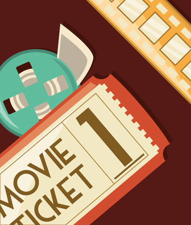 Movie ticket and film roll over red background, colorful design vector illustrationのイラスト素材