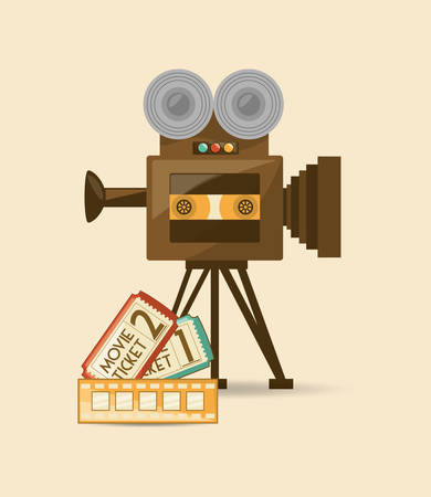 Retro videocamera and movie tickets icon over white background, colorful design vector illustrationのイラスト素材