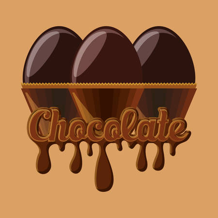 Chocolate design with melted chocolate eggs over orange background, colorful design vector illustrationのイラスト素材