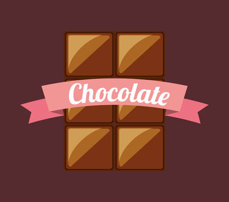 chocolate emblem with decorative ribbon and chocolate bar icon over brown background, colorful design. vector illustrationのイラスト素材