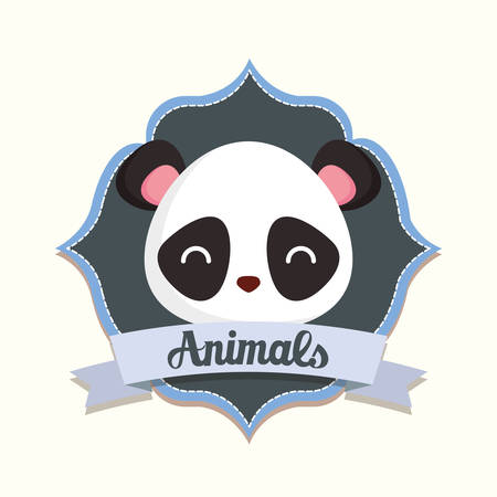 Emblem with cute panda bear icon over decorative frame and white background, colorful design vector illustrationのイラスト素材