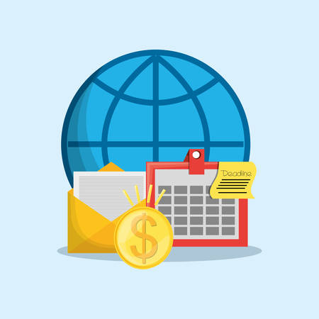 Business and strategy design with coin, planner, envelope and other iconsのイラスト素材