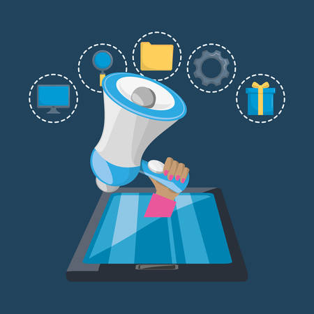 Business and strategy design with tablet, megaphone and other iconsのイラスト素材