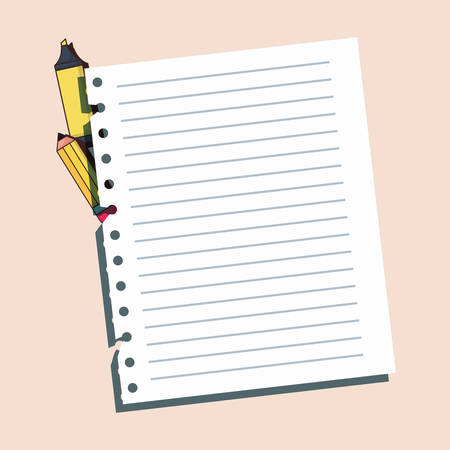 Paper sheet and pencil with highlighter pen over orange background, colorful design vector illustrationのイラスト素材