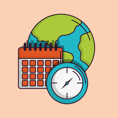 Earth planet design with calendar and clockのイラスト素材