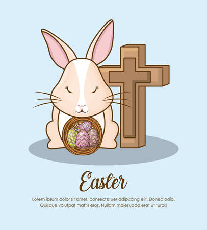 Happy easter design with bunny , egg and crossのイラスト素材