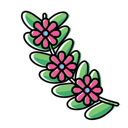 stem with leaves and beautiful flowers over white background, colorful design. vector illustrationのイラスト素材