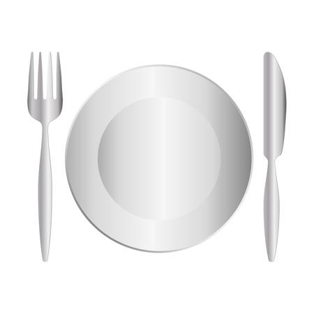 dish with fork and knife icon over white background vector illustrtionのイラスト素材