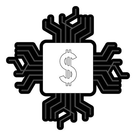 uncolored thick line circuit board with money sign vector illustrationのイラスト素材