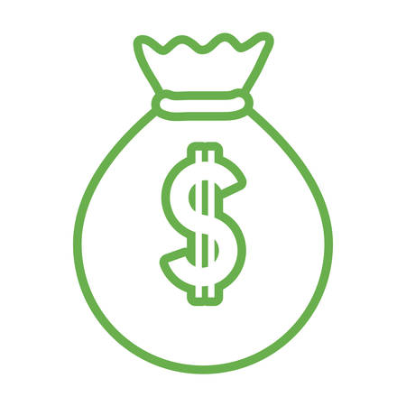 Flat line green money bag over white background vector illustrationのイラスト素材
