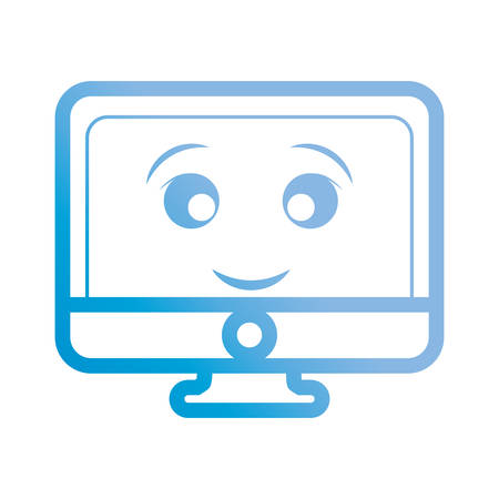 Kawaii flat line screen over white background vector illustration.のイラスト素材