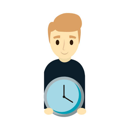 Man holding wall clock over white background vector illustrationのイラスト素材