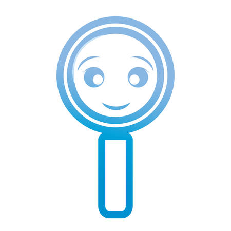 Kawaii flat line blue magnifying glass over white background vector illustration.のイラスト素材