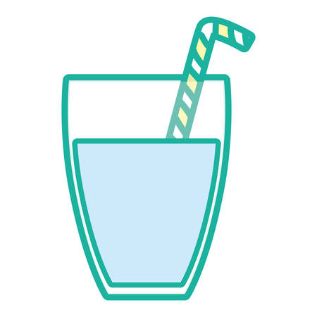 Water glass with striped straw over white background vector illustrationのイラスト素材